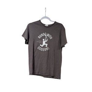 Delta Pro Weight Gray "Runs With Scissors" Funny T-shirt Sz M